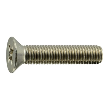 1/4-28 X 1-1/4 In Phillips Flat Machine Screw, Plain Stainless Steel, 12 PK